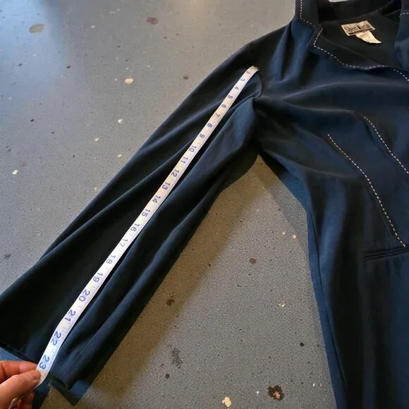 Sheri Martin New York Faux Suede Jacket Dark Green Size 14 Topstitch Blazer - Picture 10 of 16